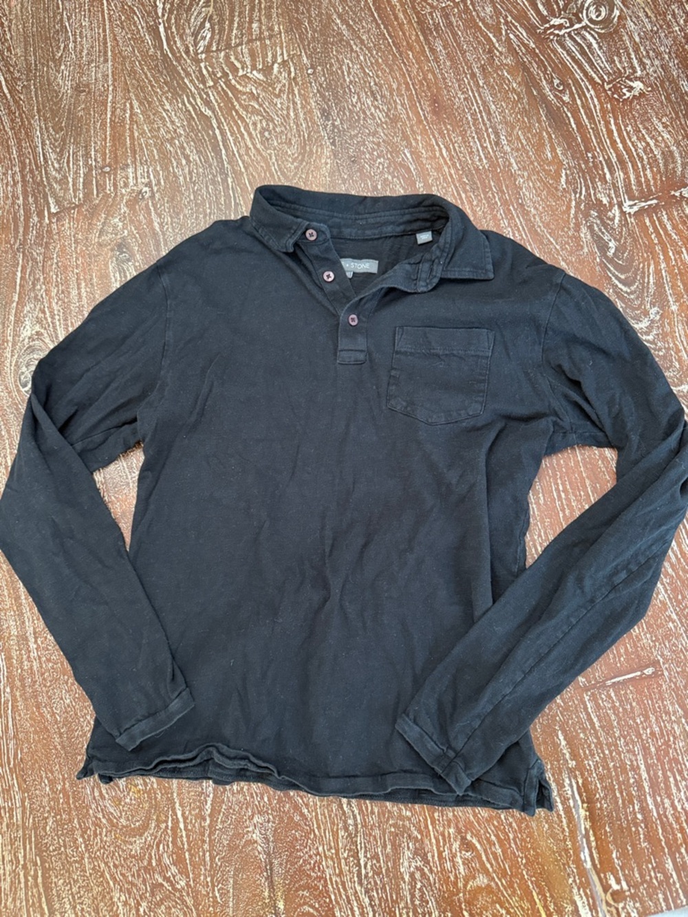 Slate & Stone Black Long-Sleeve Polo with Chest Pocket